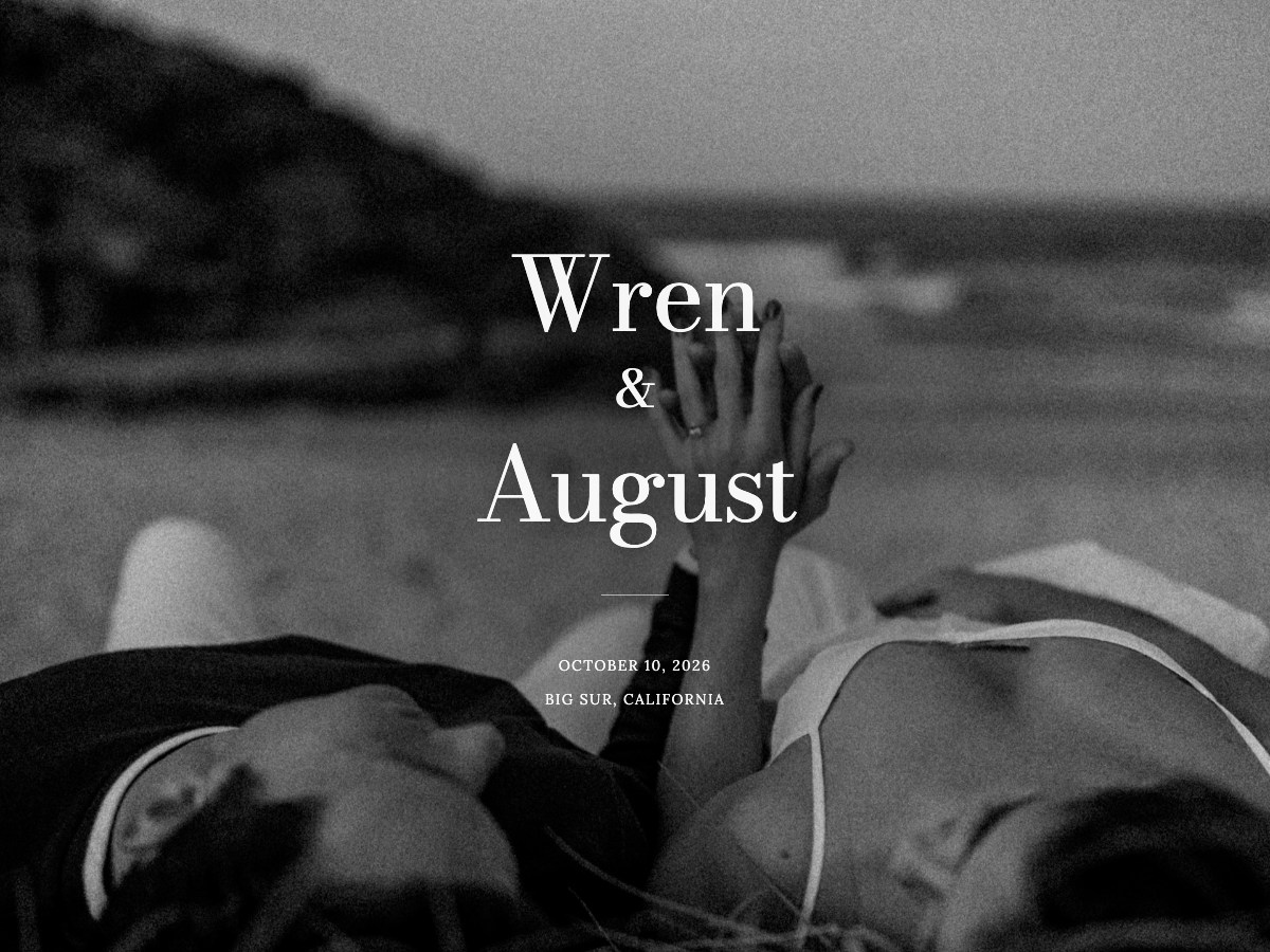 The Noir Wedping wedding website for Wren and August